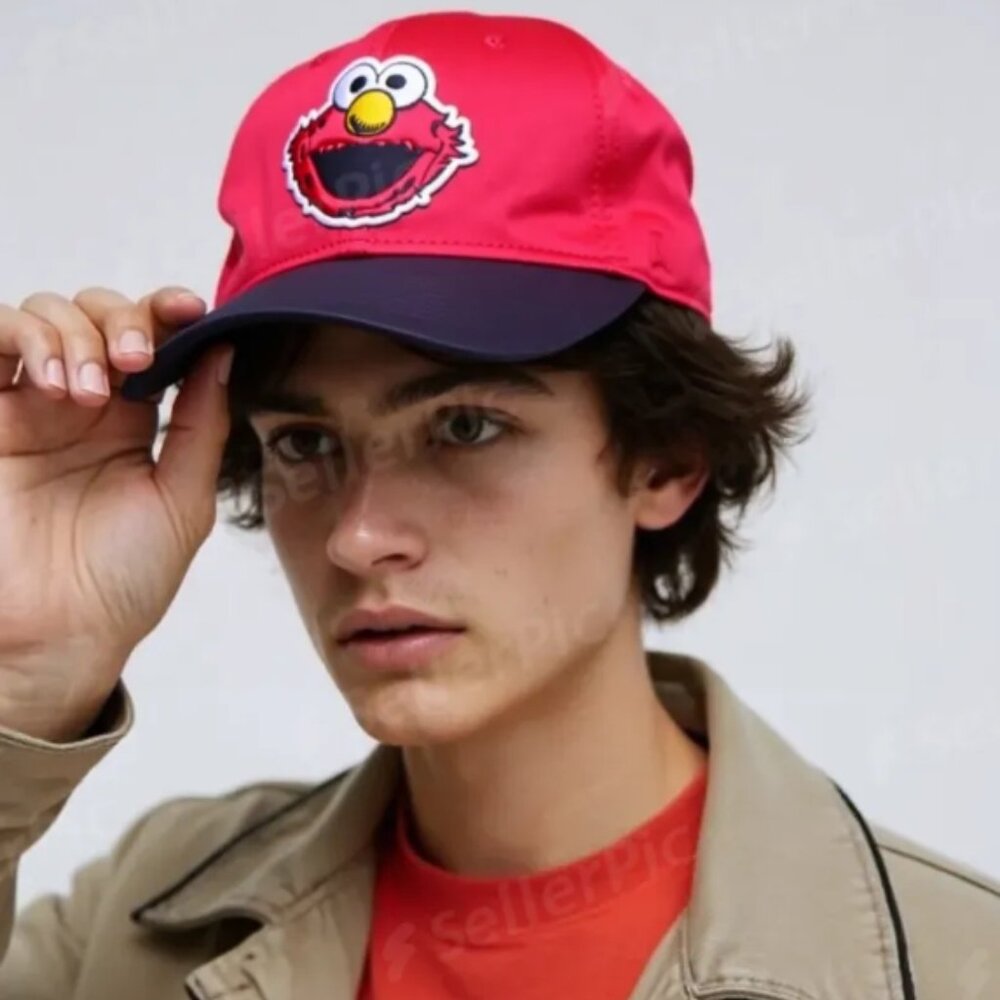 Sesame Street Adult Red Color Block ELMO Embroidery Baseball‎ Cap One Size